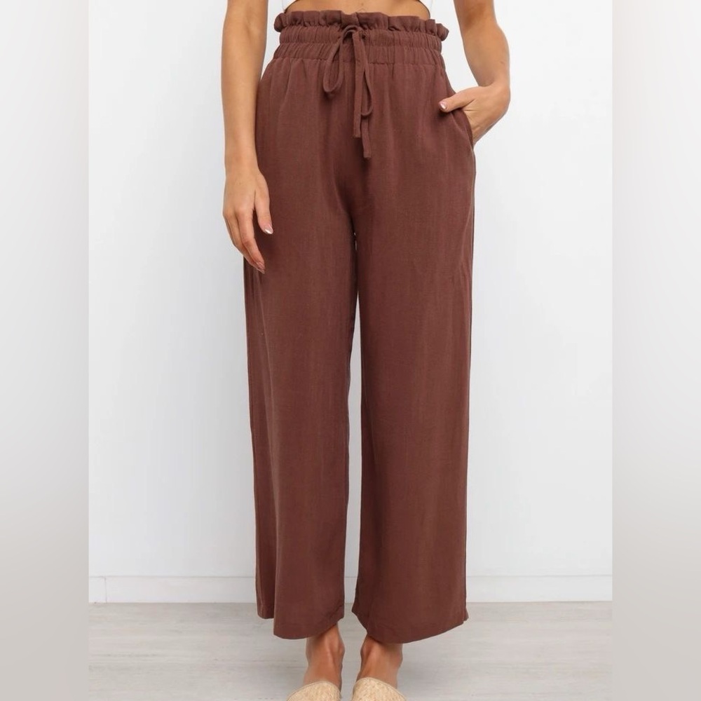 Petal & Pup Brown High-Rise Paperbag Waist Wide Leg Pants